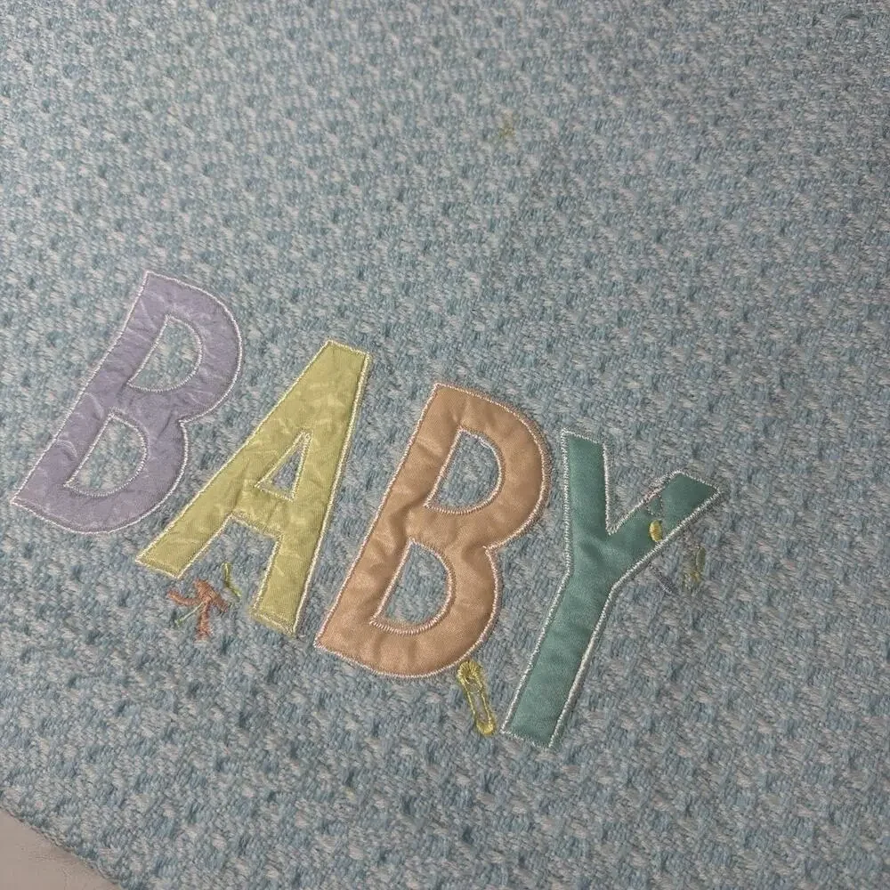 Bright Future BABY Patch Acrylic White Blanket Lovey Applique Pastel Fringe